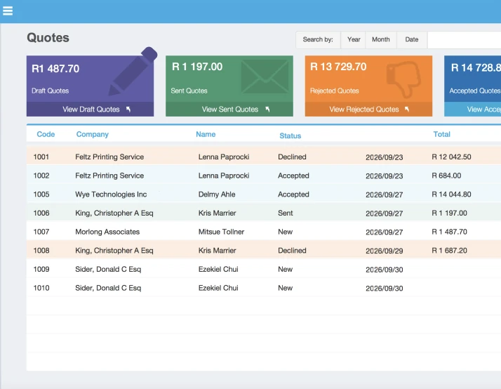 Quotes screen from a custom invoicing, booking and lead system built in FileMaker